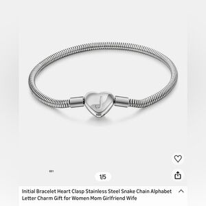 *new* Silver Heart Clasp Snake Chain Bracelet with Initial “J”